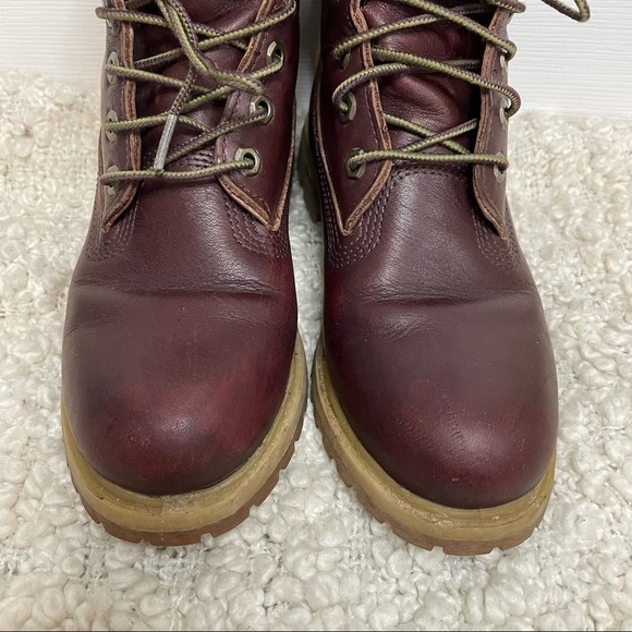 TIMBERLAND Burgundy & Green Leather Lace Up Boots 8.5 - Picture 4 of 10